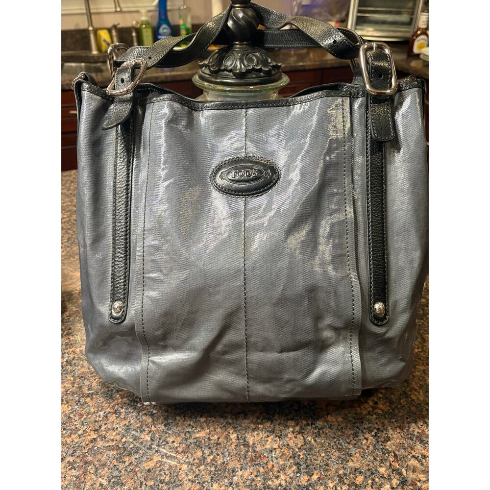 Tod's Gray/Black Coated Canvas G-Line Easy Sacca Tote Made in Italy